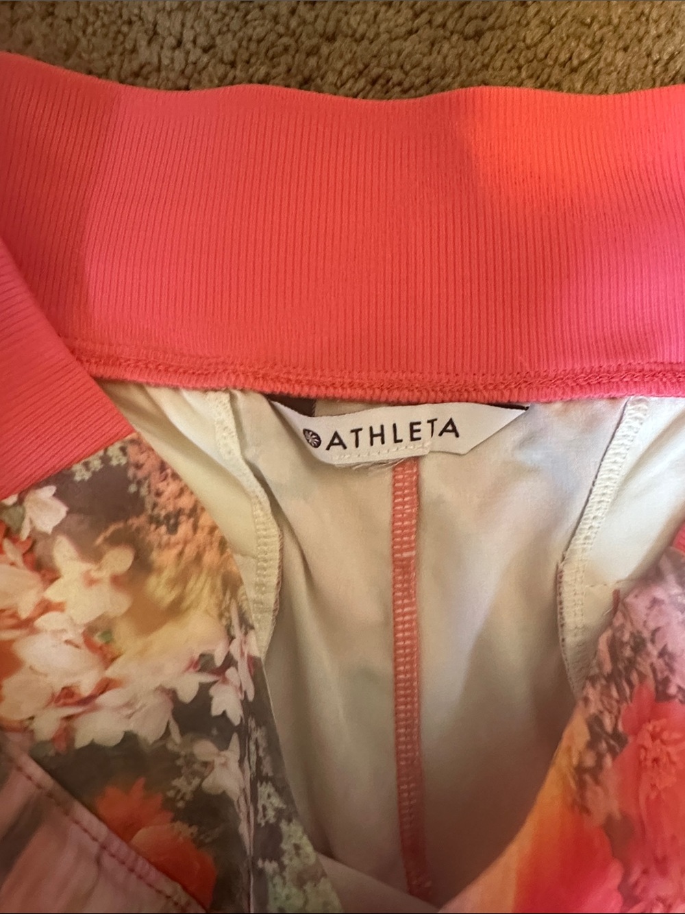 Athleta Coral Pink Ribbed Waistband Floral Shorts - Picture 3 of 5